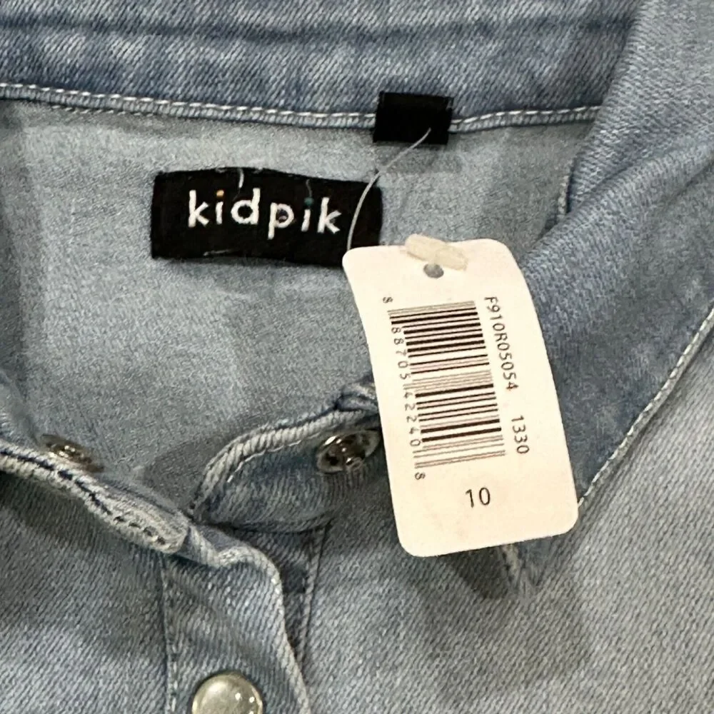 Kidpik Girls Size 10 NWT‎ Denim Shirt Dress Frayed Hem Button Front Long Sleeve